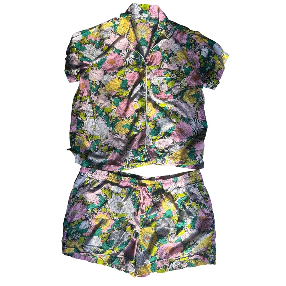 Vera Bradley Floral Pajama Set Women XL Pink Yellow Short Sleeve Sleepwear